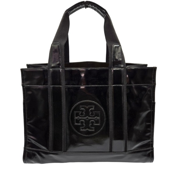 Tory Burch Handbags - Tory Burch Tote Hand Bag Carry All Logo Structured Patent PVC Enamel Shiny